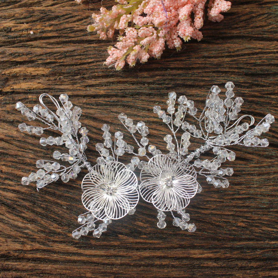 Silver Crystal Floral Hair Veni - Sparkle and Glow