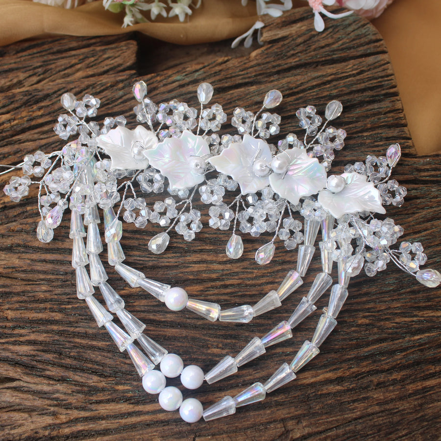 White Floral & Crystal Hair Gajra with Silver Bells - Sparkle and Glow