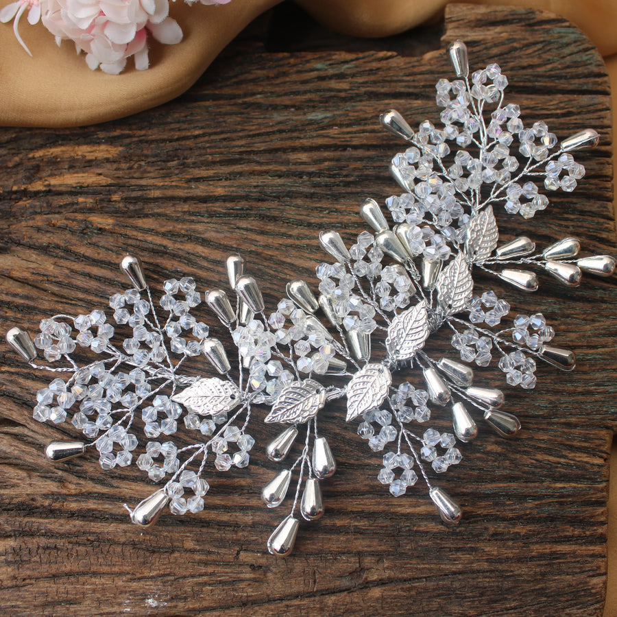 Silver Leaf & Crystal Beaded Hair Gajra - Sparkle and Glow