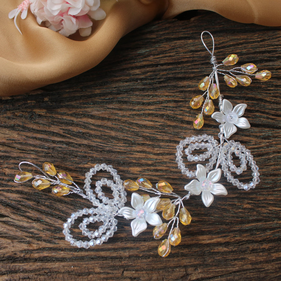 White Floral & Yellow Bead Hair Gajra - Sparkle and Glow