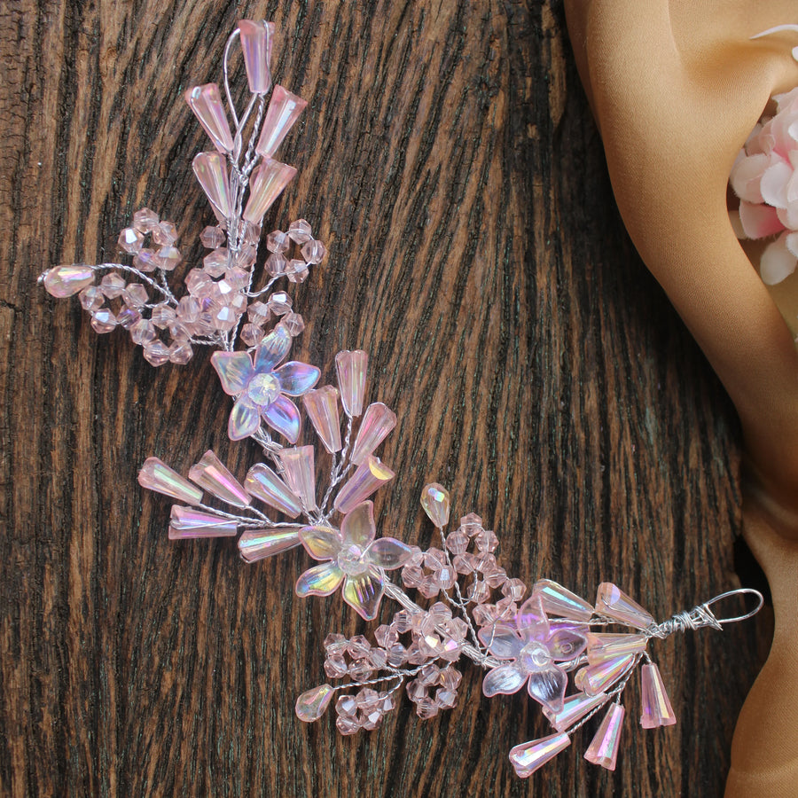 Pink Floral Crystal Hair gajra - Sparkle and Glow