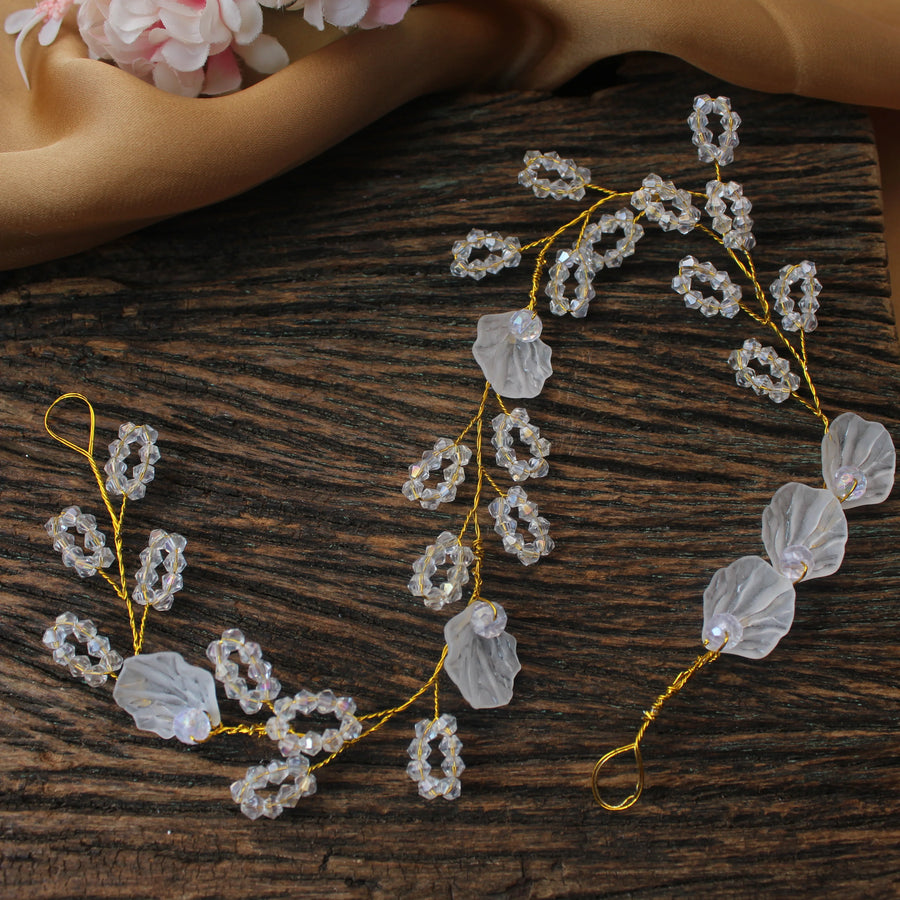 White Petal & Crystal Bead Hair Gajra - Sparkle and Glow