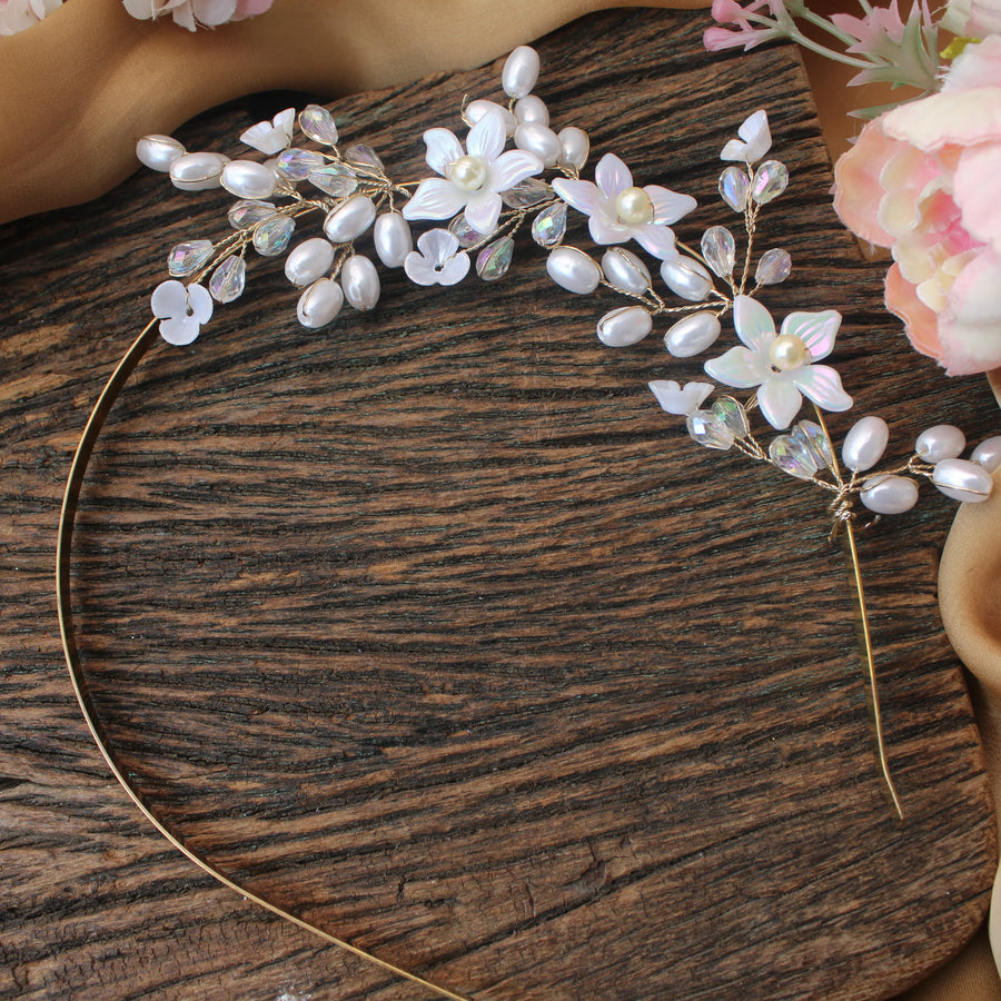 Pearl & Floral Crystal Wire Hairband - Sparkle and Glow