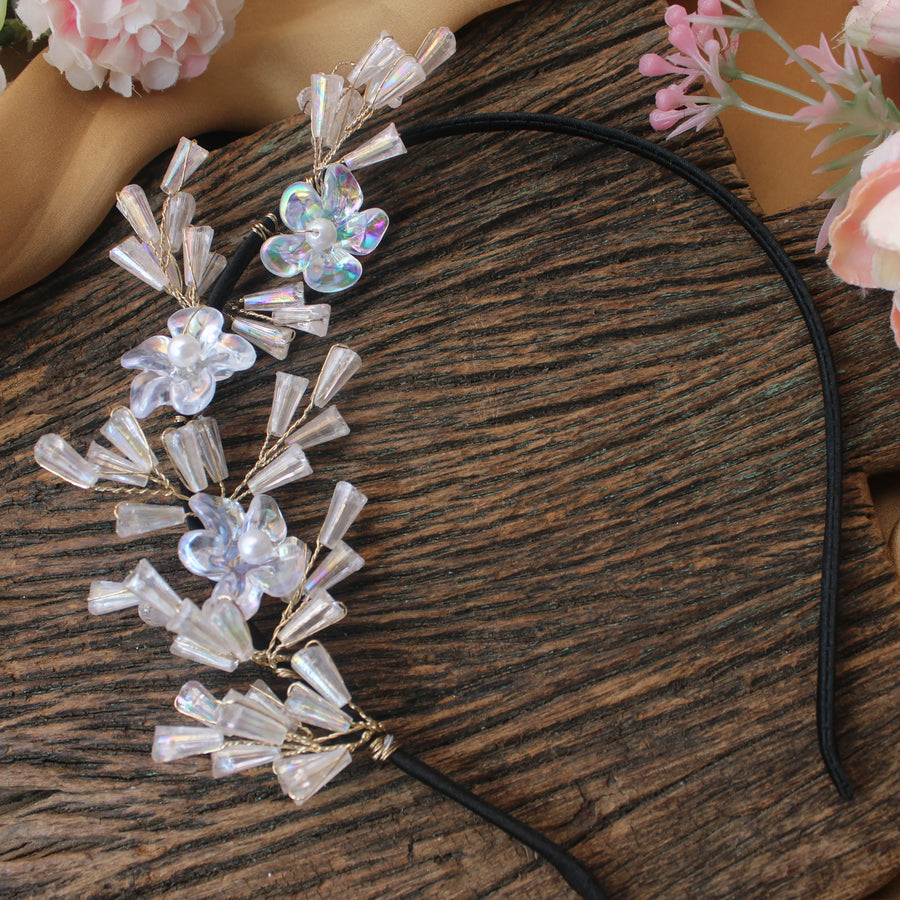 Iridescent Floral Crystal Bead Hairband - Sparkle and Glow