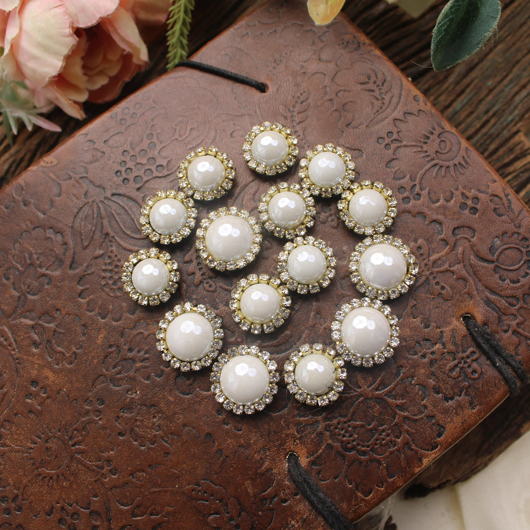 Pearl Stone Embellishments with Diamond Border – Pack of 15 Decorative makeup hair accessories - Sparkle and Glow