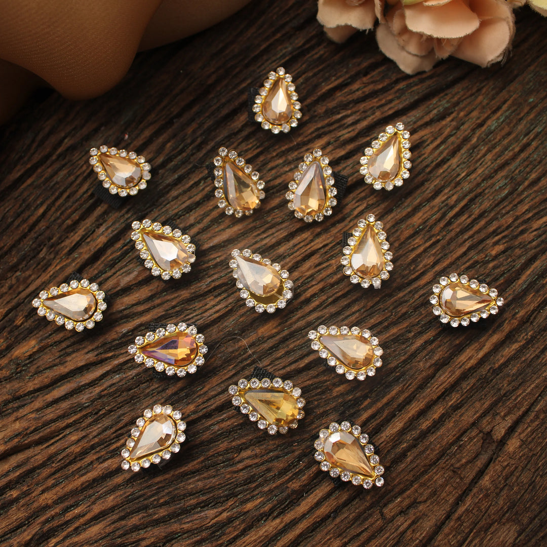 Golden Teardrop Crystal Embellishments – Pack of 15 Decorative makeup hair accessories - Sparkle and Glow