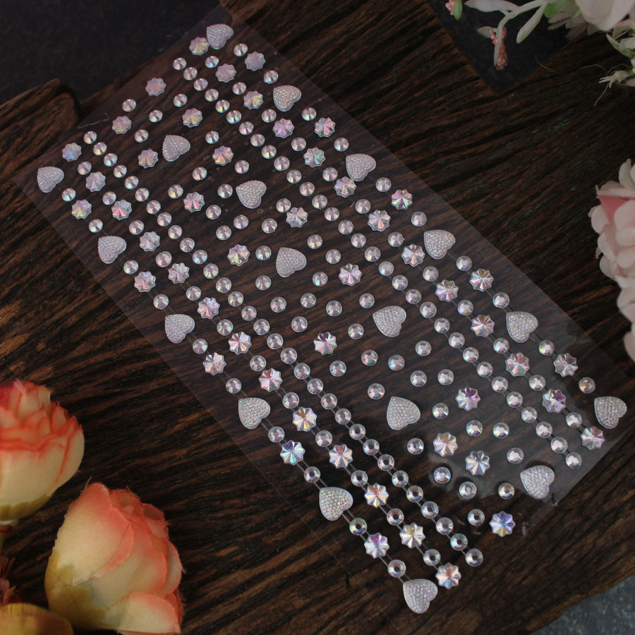 Mixed Shape Crystal Sticker Sheet - Hearts, Stars & Rounds - Decorative makeup hair accessories - Sparkle and Glow