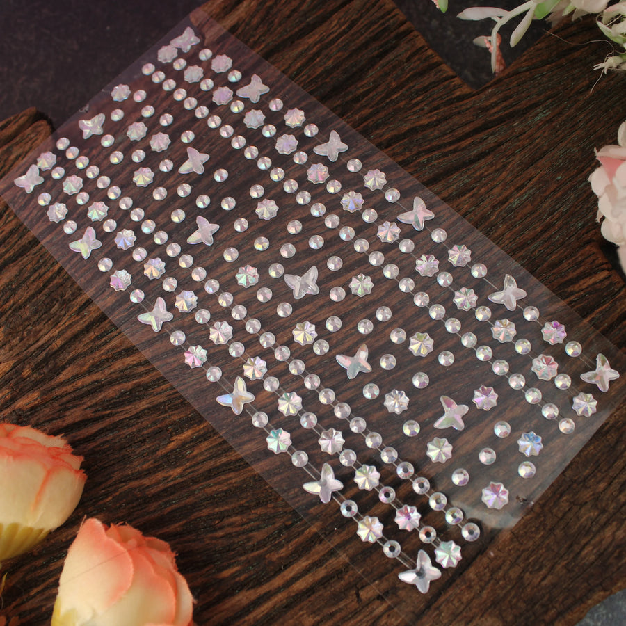 Butterfly, Star & Round Crystal Sticker sheet - Decorative makeup hair accessories - Sparkle and Glow