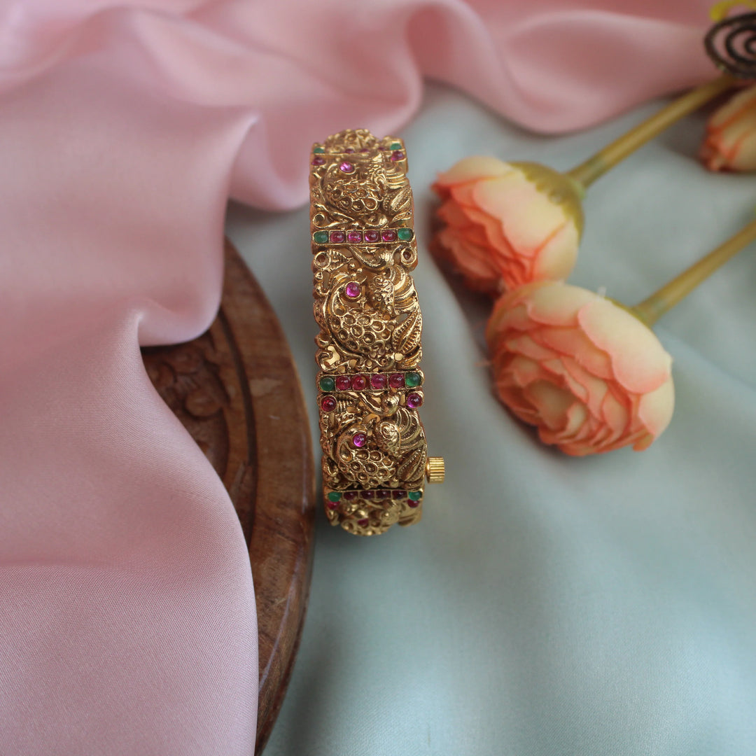 Pretty peacock design stones screw type single bangle - 2.6 - Sparkle and Glow