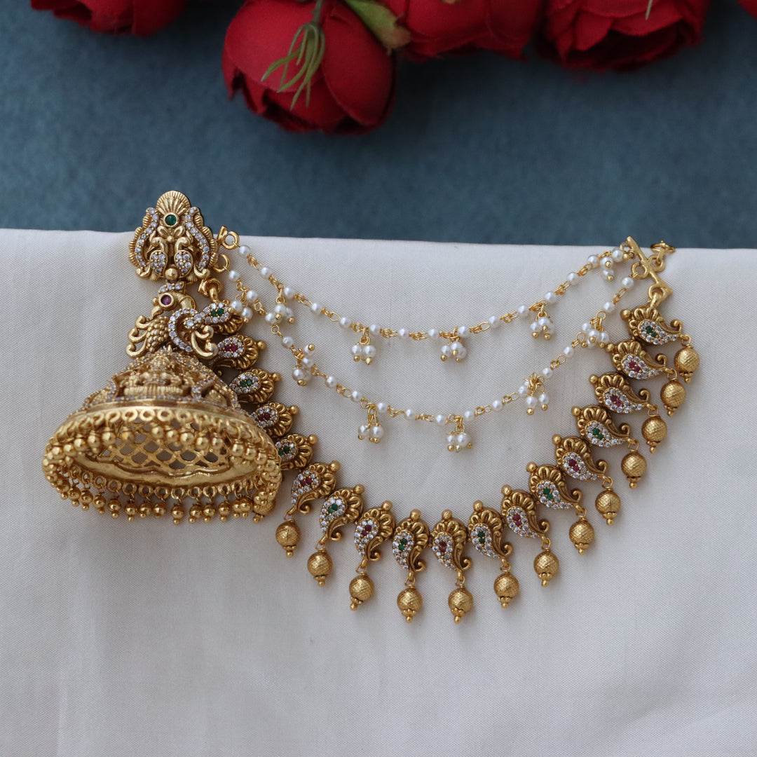 Luxurious Lakshmi Earrings & Earchain Set