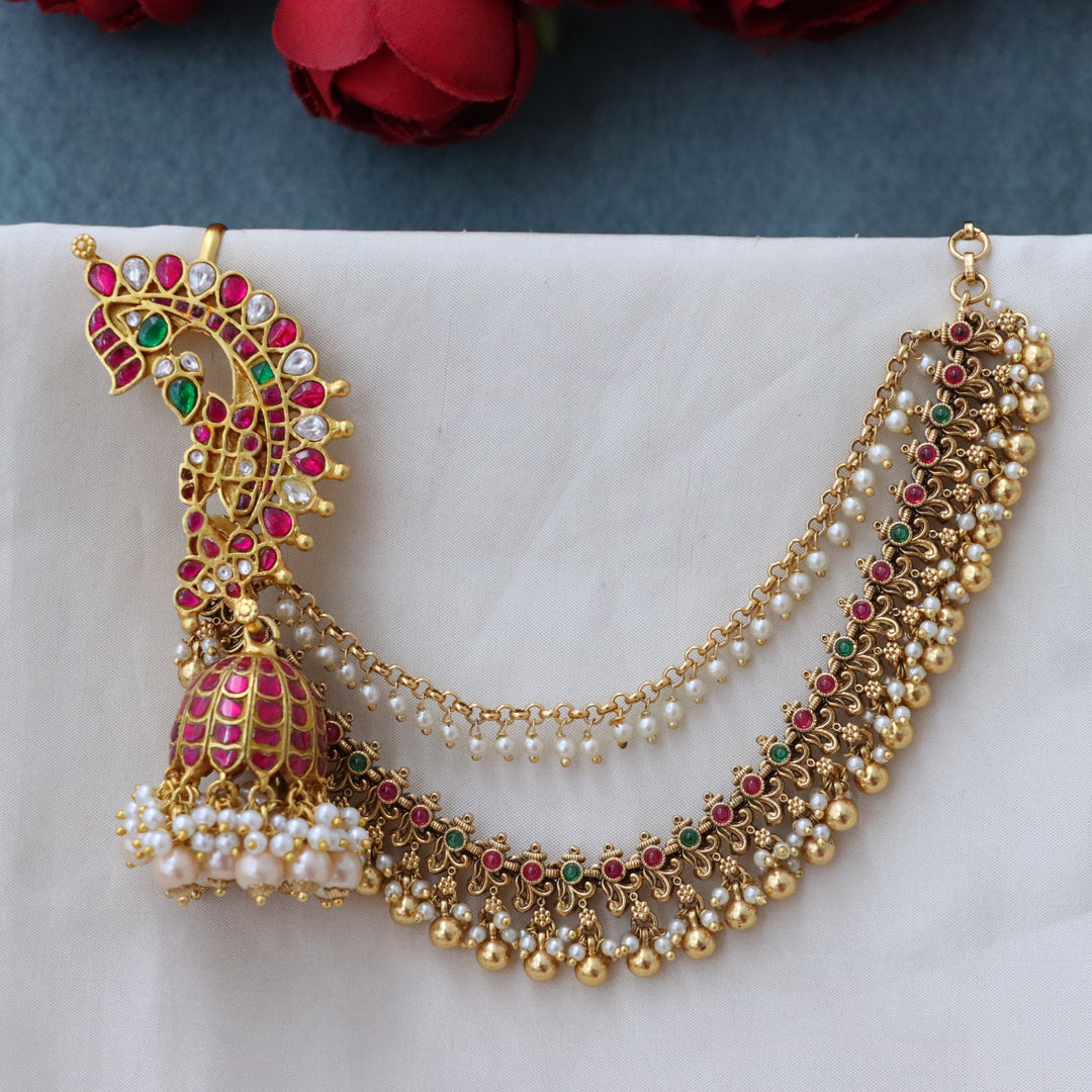 Exquisite Jadau Cuff & Ear Chain Set - Elevate Your Style