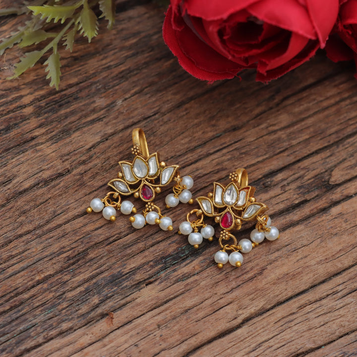 Lotus Jadau Earrings, Multicolor Stones Bugadi