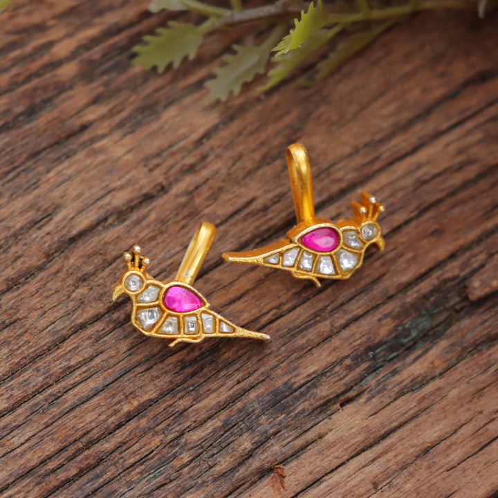 Colorful Pigeon Jadau Kundan Bugadi Earrings