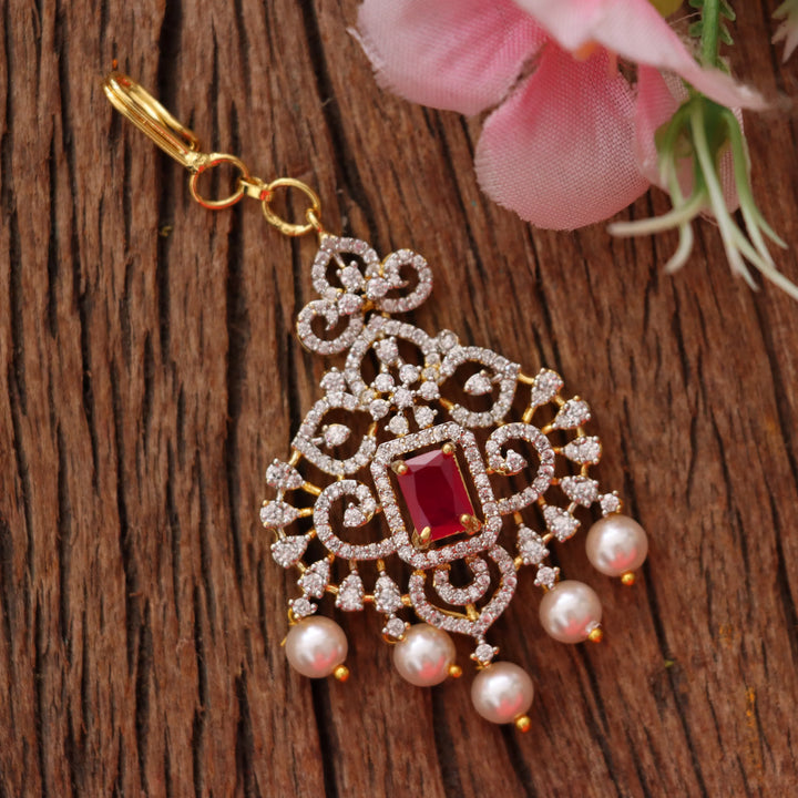 Exquisite Pearl and Floral Maang Tikka for Bridal Elegance