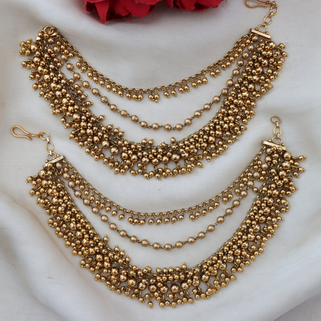 Gold Polished Guttapusalu Ear Chain - Premium Quality