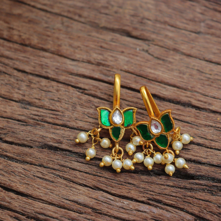 Lotus Motif Kundan Bugadi with Enamel & Pearls