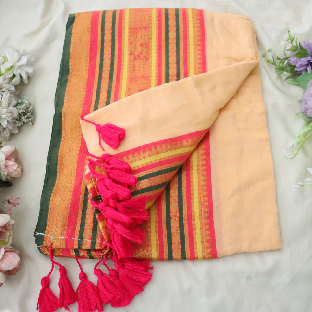 Elegant Mulmul Cotton Saree with Zari Border | Sparkle & Glow