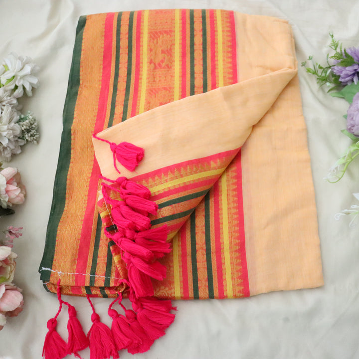 Elegant Mulmul Cotton Saree with Zari Border | Sparkle & Glow