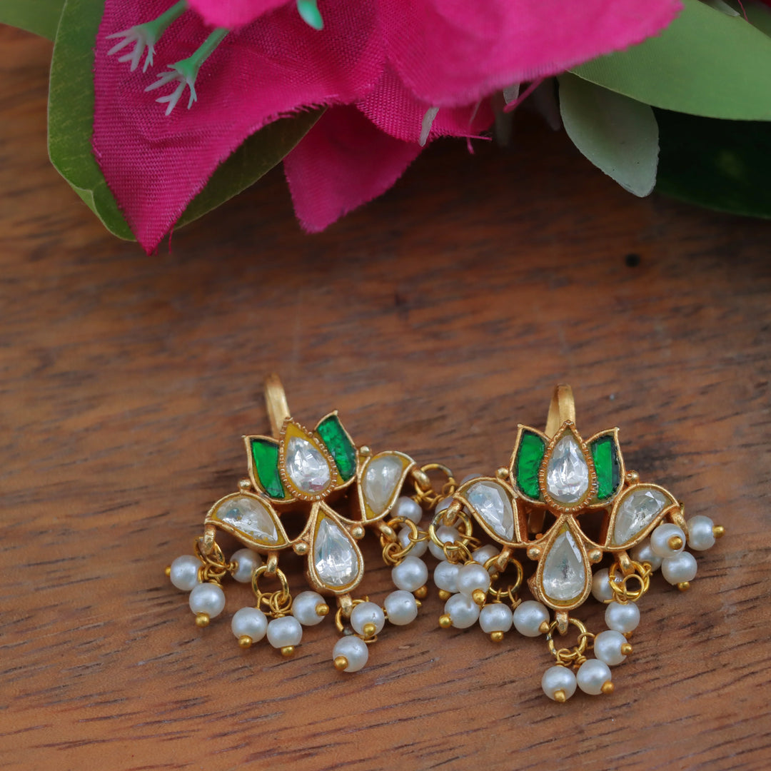 Lotus Jadau Kundan Bugadi with Pearl Accents