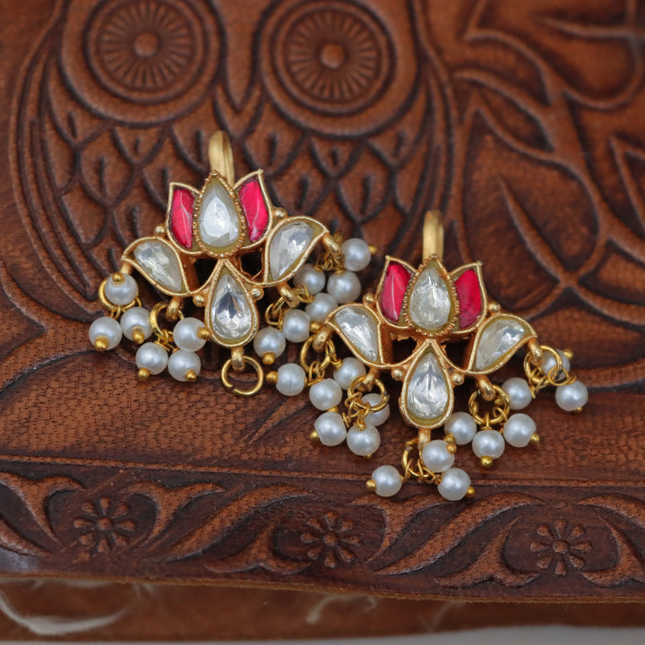 Lotus Jadau Kundan Bugadi with Pearl Accents