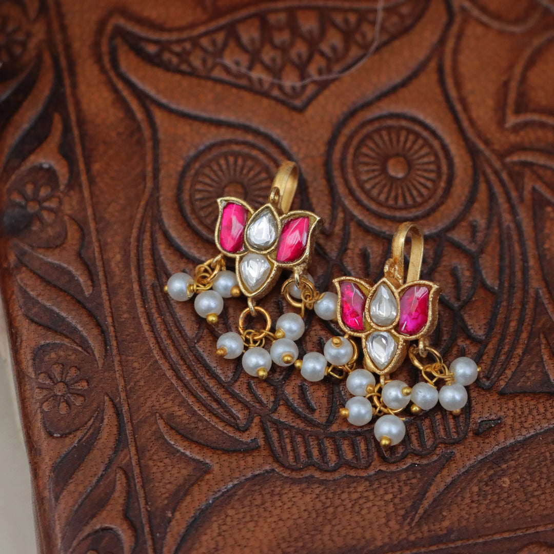 Lotus Motif Kundan Bugadi with Enamel & Pearls