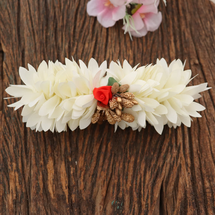 Floral Ribbon Hair Clip with Rose & Glitter, Large