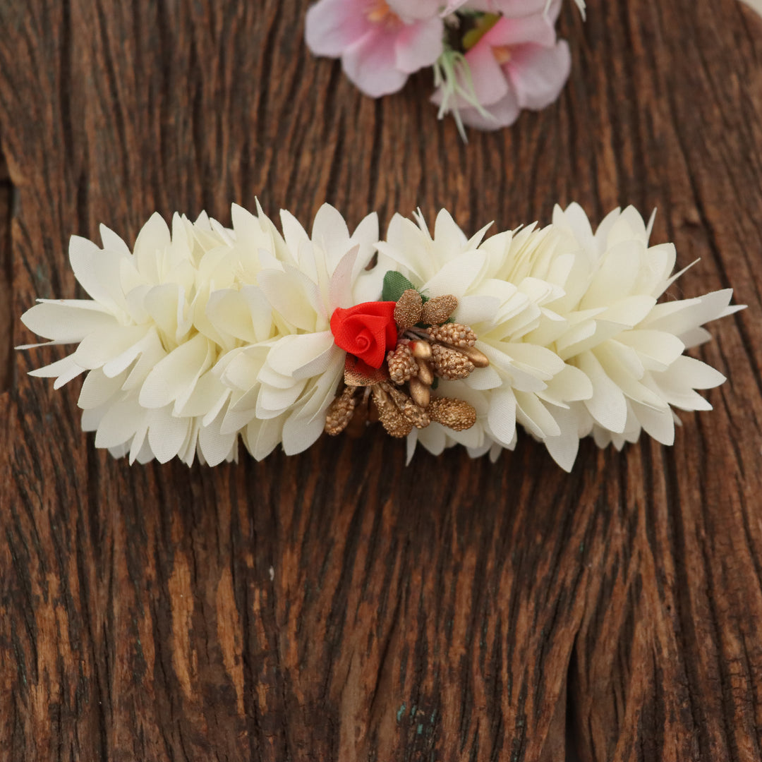 Floral Ribbon Hair Clip with Rose & Glitter, Large