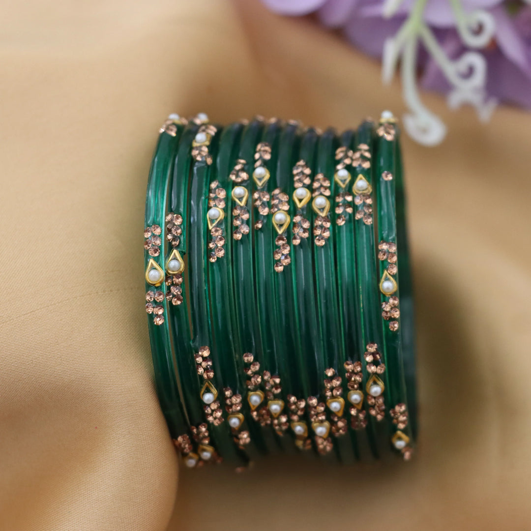 Elegant Glass Bangles with Pearl & Stone Accents