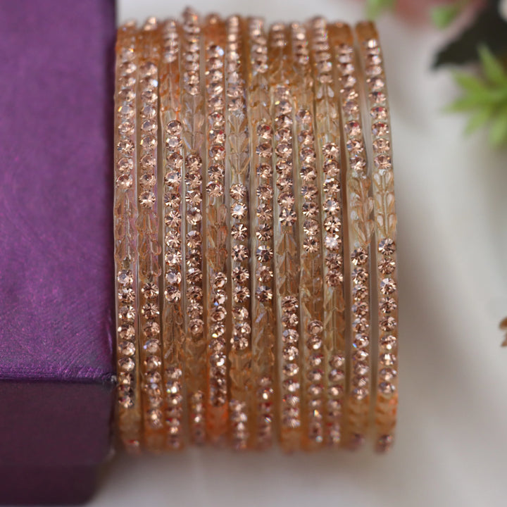 Stunning Glass Bangles with Stone Embellishments – Set of 12