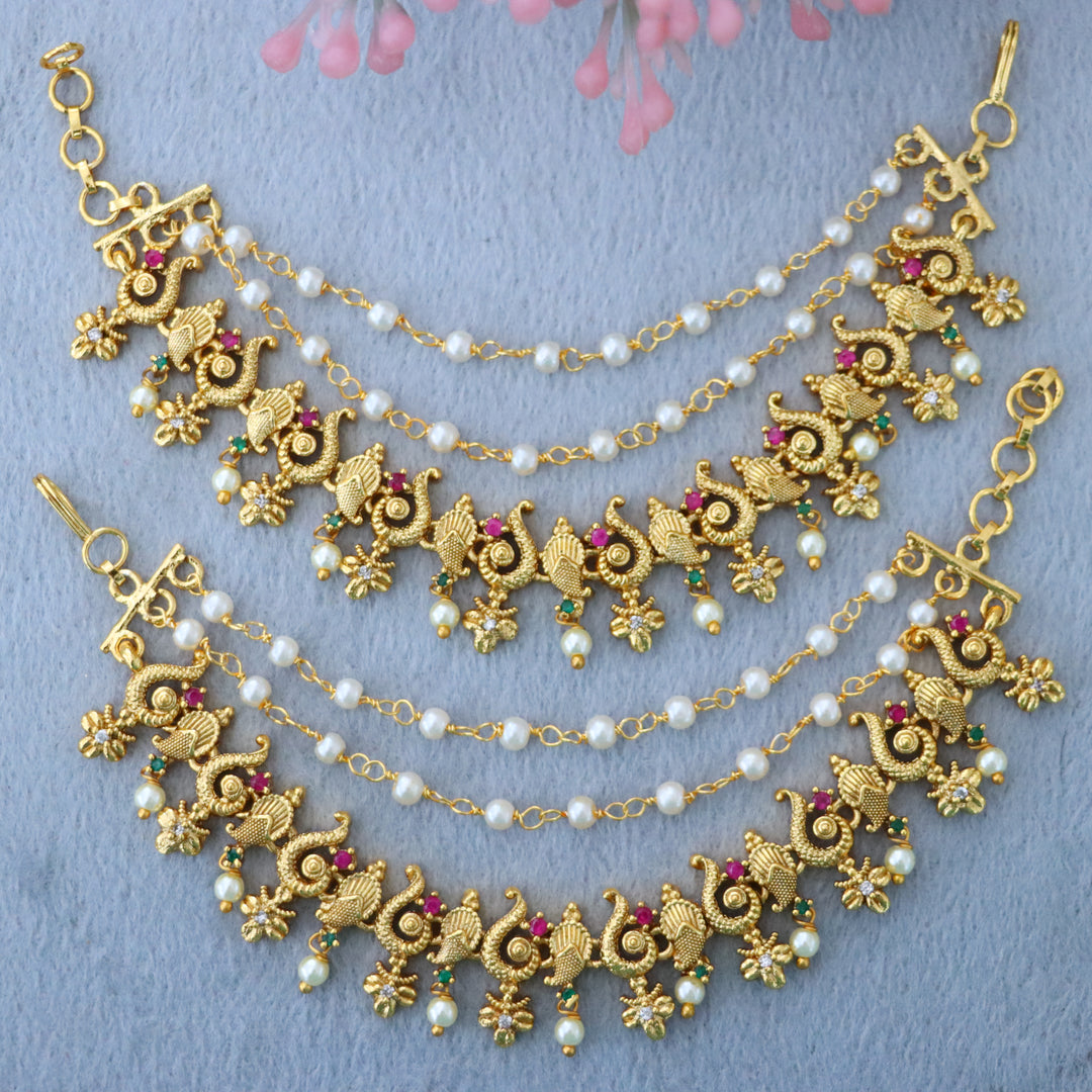 Glamorous Gold Peacock Mango Ear Chains - Sparkle & Glow