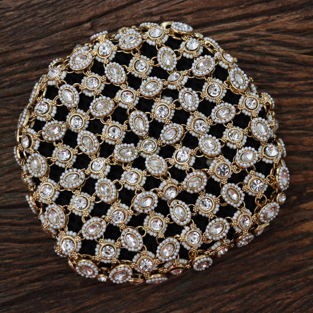 Exquisite Gold Pearl Hair Bun - Festive & Wedding Wear