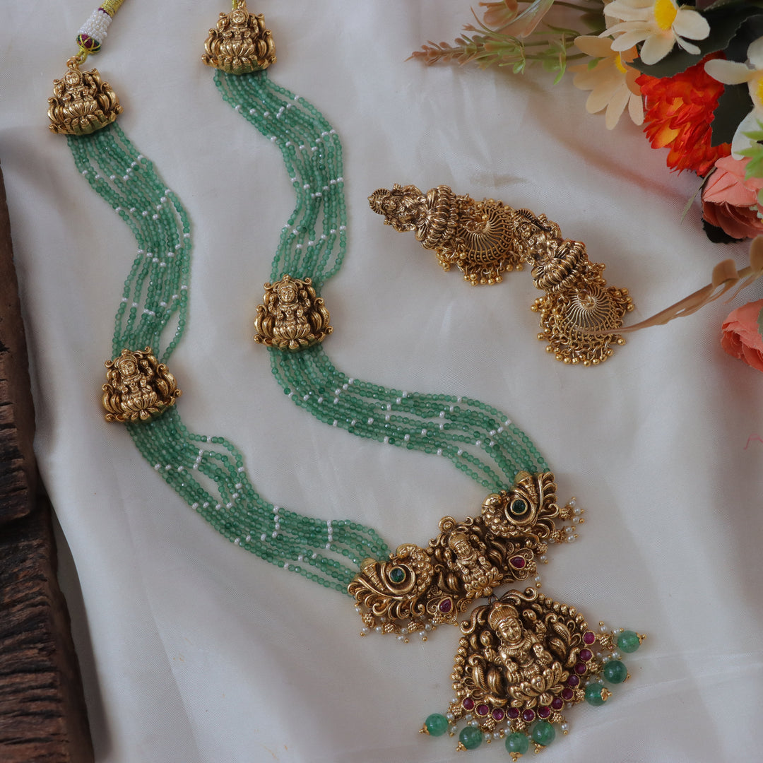 Lakshmi Peacock Haram with Mint Beads & Ruby Pearls