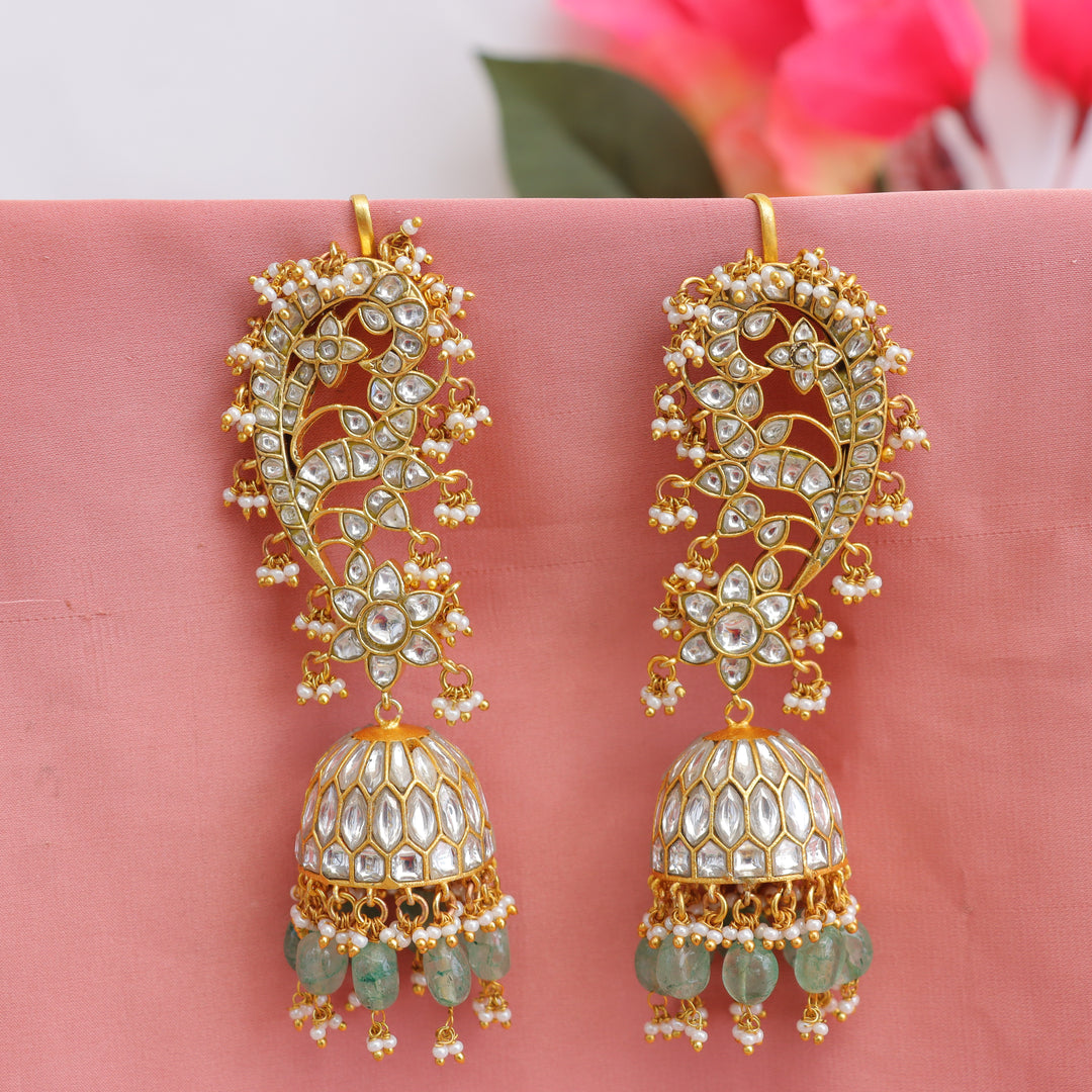 Exquisite Jadau Floral Earrings for Weddings - Sparkle