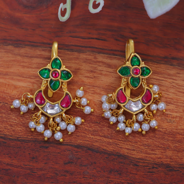 Meenakari Bugadi Pearl Drop Kundan Earrings