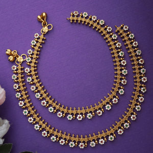 Beautiful Floral Gold Beaded Anklet Set for Festivities