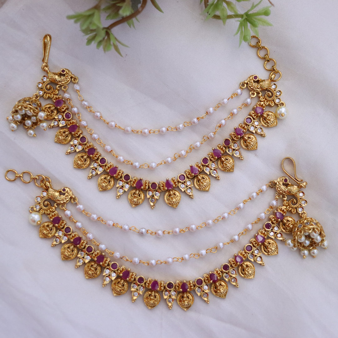 Exquisite Lakshmi Earchain with Pearl Elegance