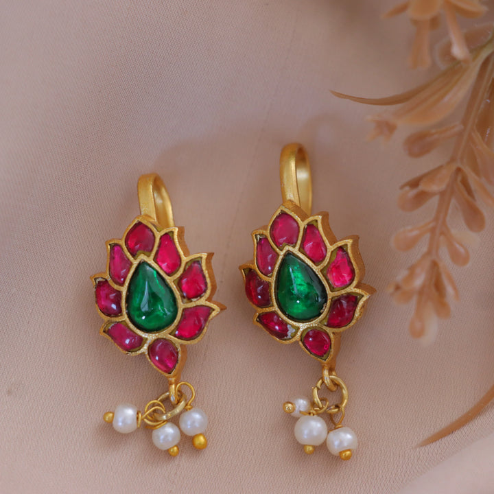 Stunning Leaf Floral Jadau Kundan Bugadi Earrings