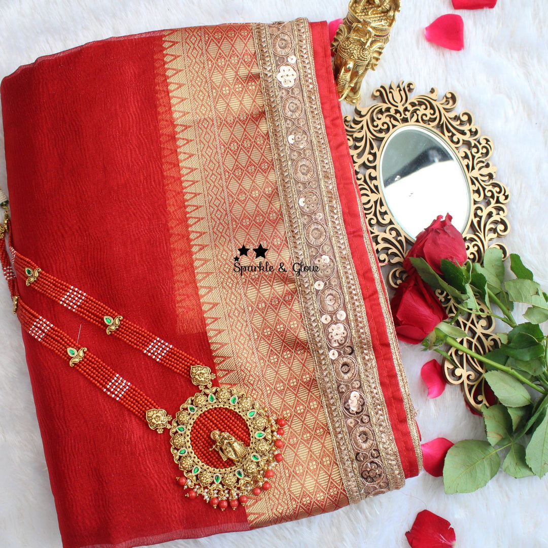 Stunning Red and Gold Banarasi Silk saree with blouse piece - Sparkle and Glow - 