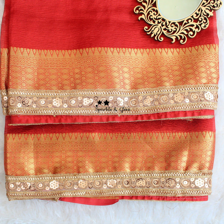 Stunning Red and Gold Banarasi Silk saree with blouse piece - Sparkle and Glow - 