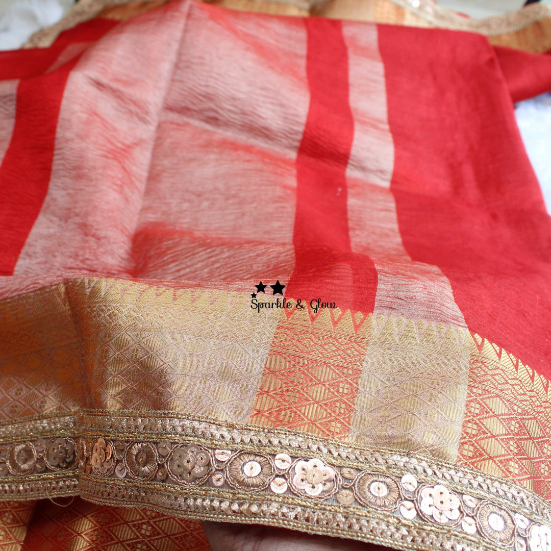 Stunning Red and Gold Banarasi Silk saree with blouse piece - Sparkle and Glow - 