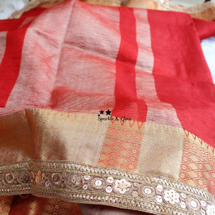 Stunning Red and Gold Banarasi Silk saree with blouse piece - Sparkle and Glow - 