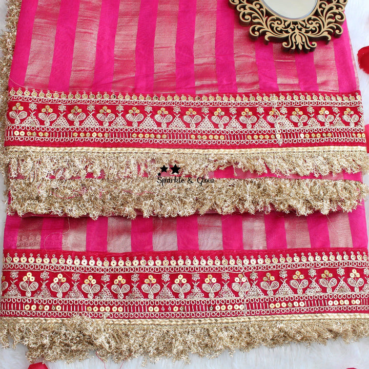 Beautiful Premium pink Banarasi Silk saree with embroidered border - Sparkle and Glow - 