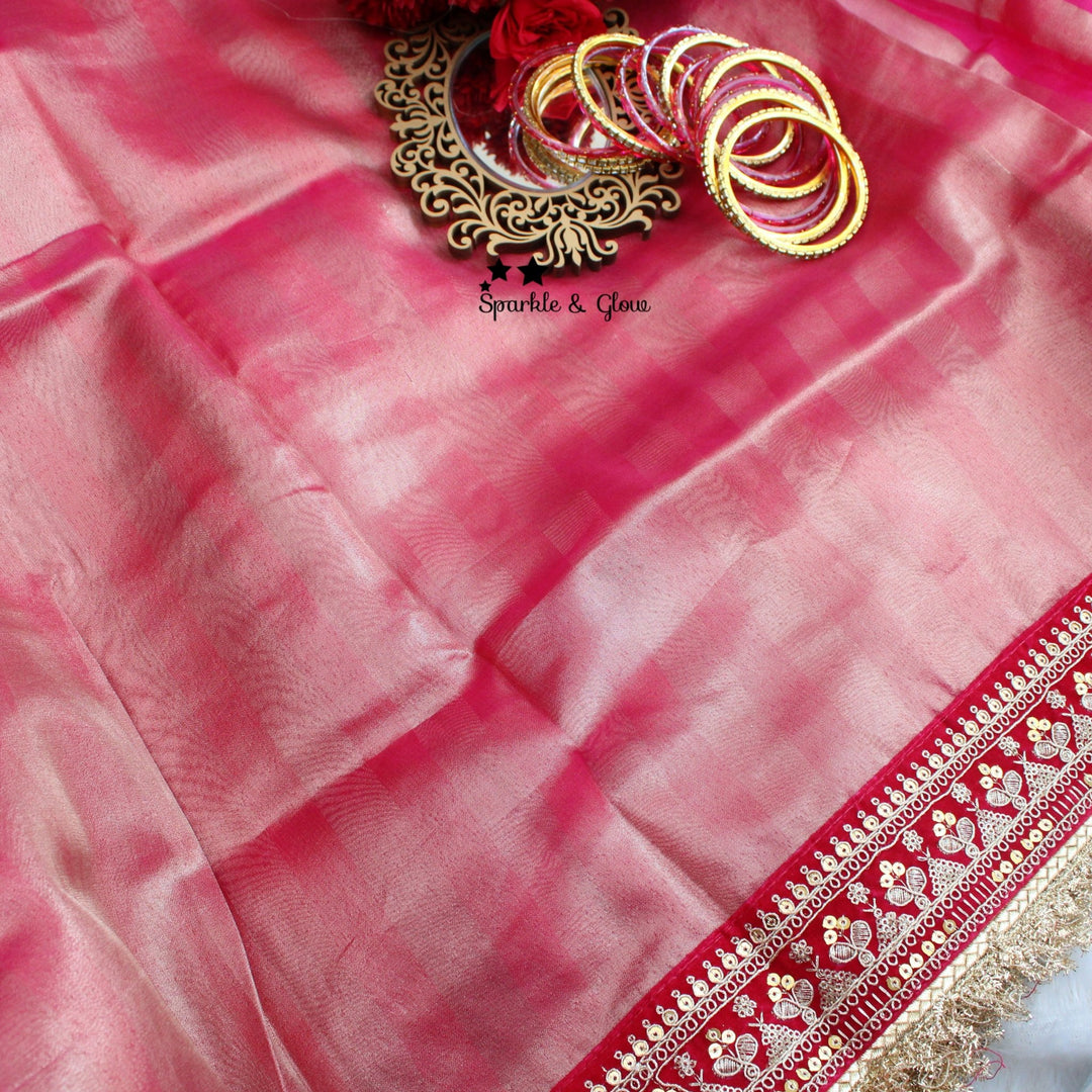 Beautiful Premium pink Banarasi Silk saree with embroidered border - Sparkle and Glow - 