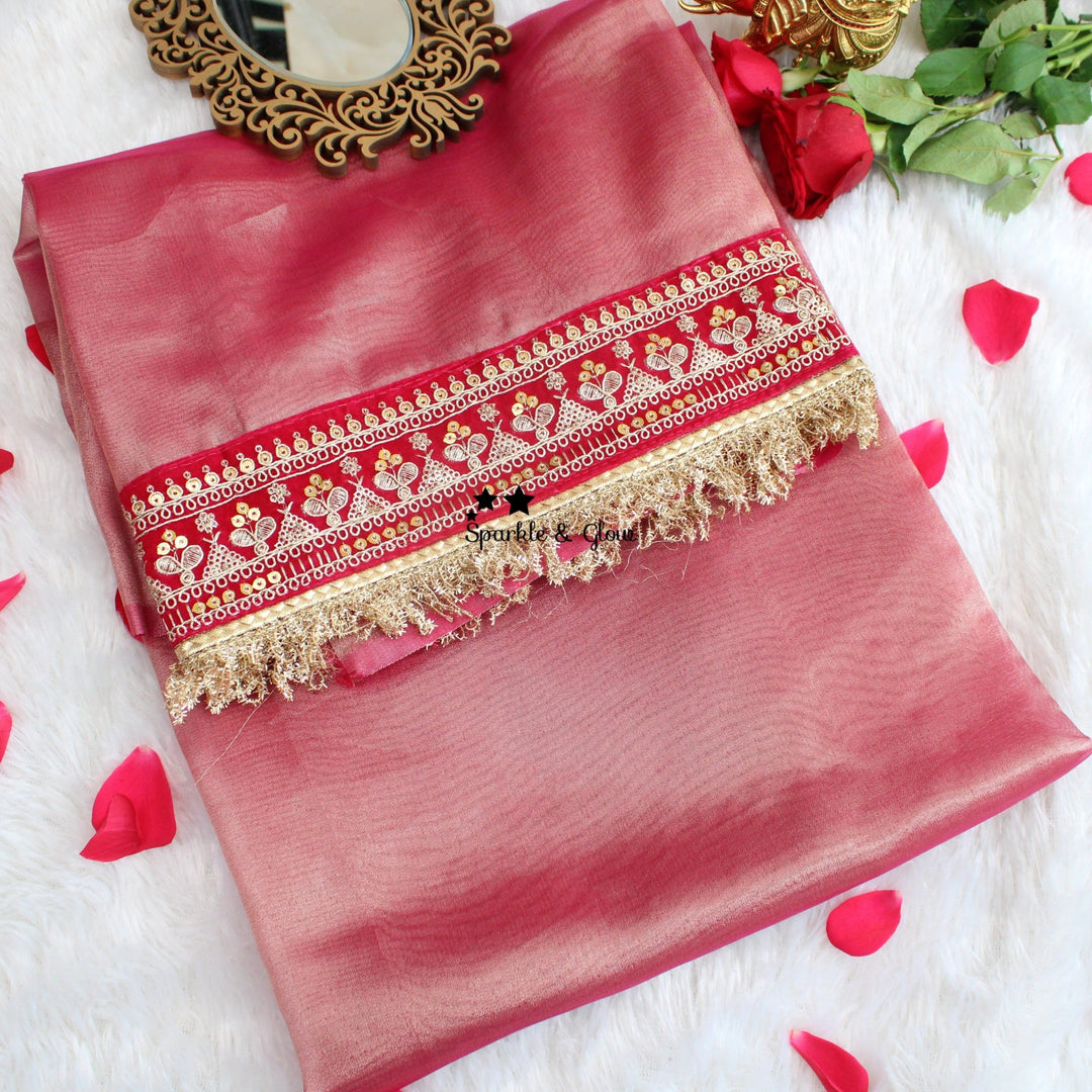Beautiful Premium pink Banarasi Silk saree with embroidered border - Sparkle and Glow - 