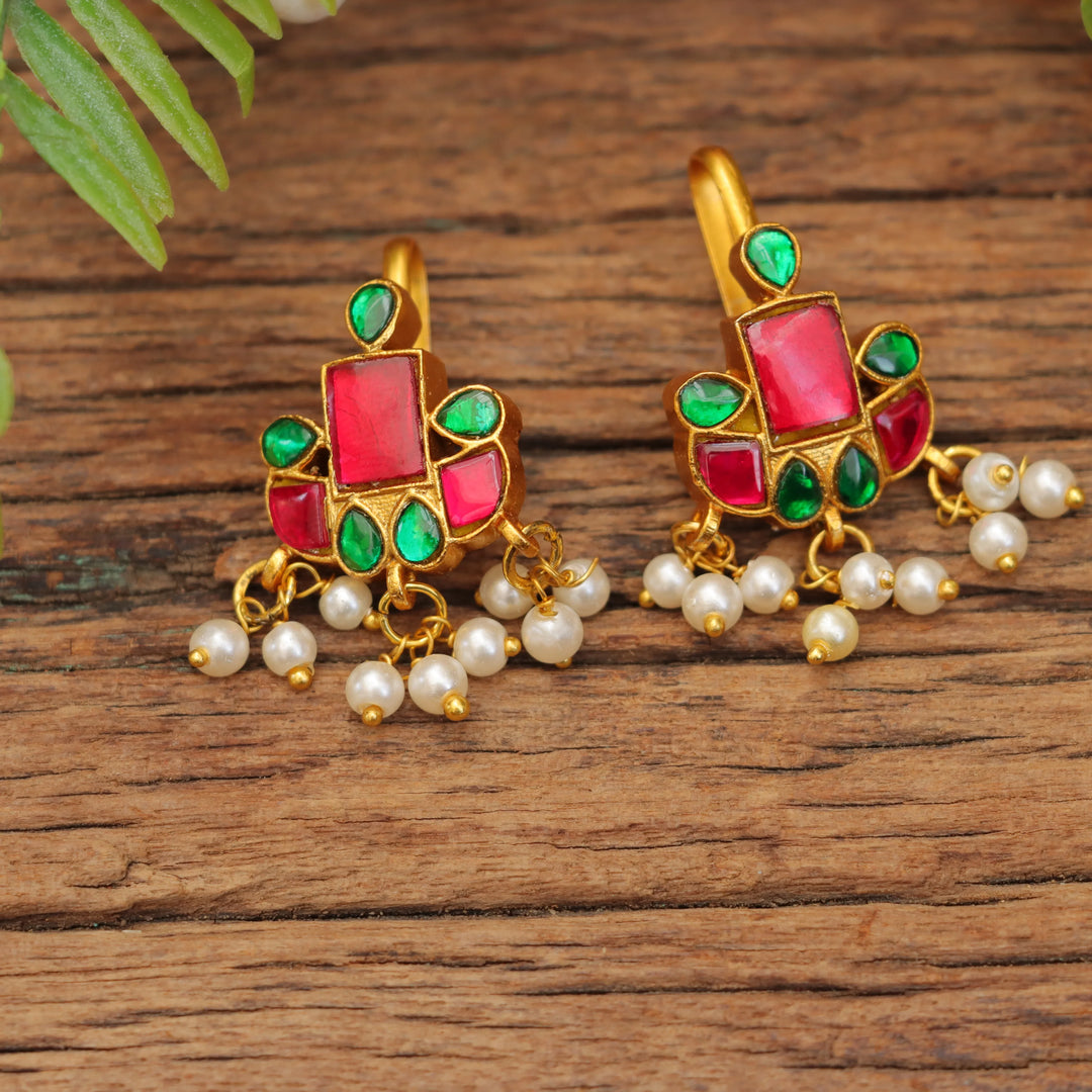 Multicolor Jadau Kundan Bugadi Earrings with Pearls