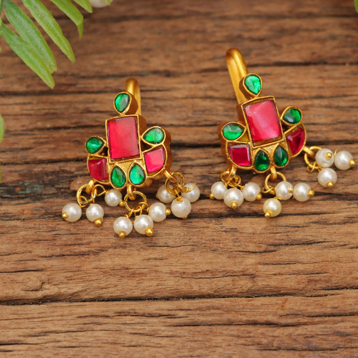 Multicolor Jadau Kundan Bugadi Earrings with Pearls