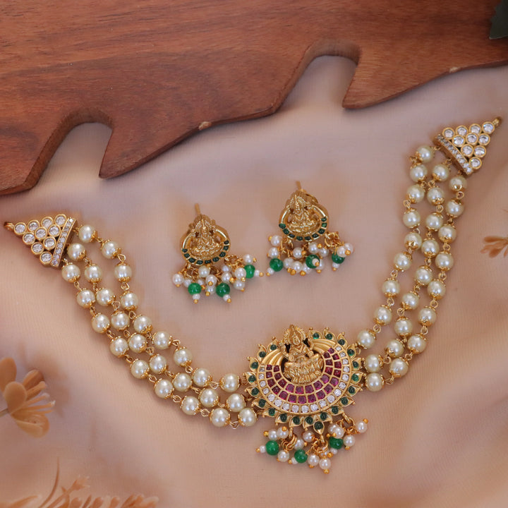 Lakshmi Pearl Choker with Green Beads