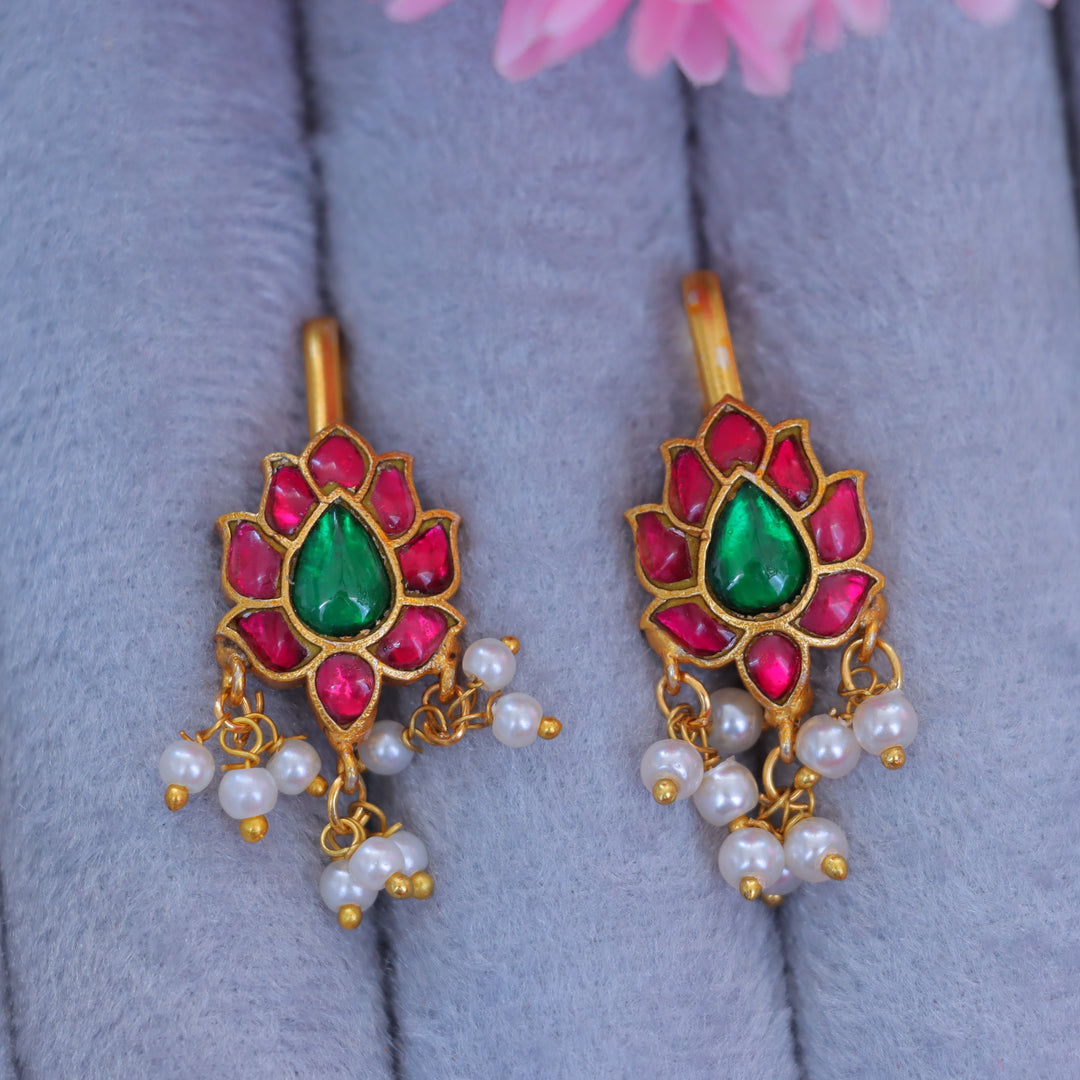 Stunning Leaf Floral Jadau Kundan Bugadi Earrings