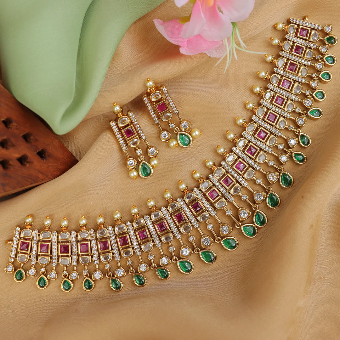 Exquisite High Neck Gold Choker Necklace - Sparkle & Glow