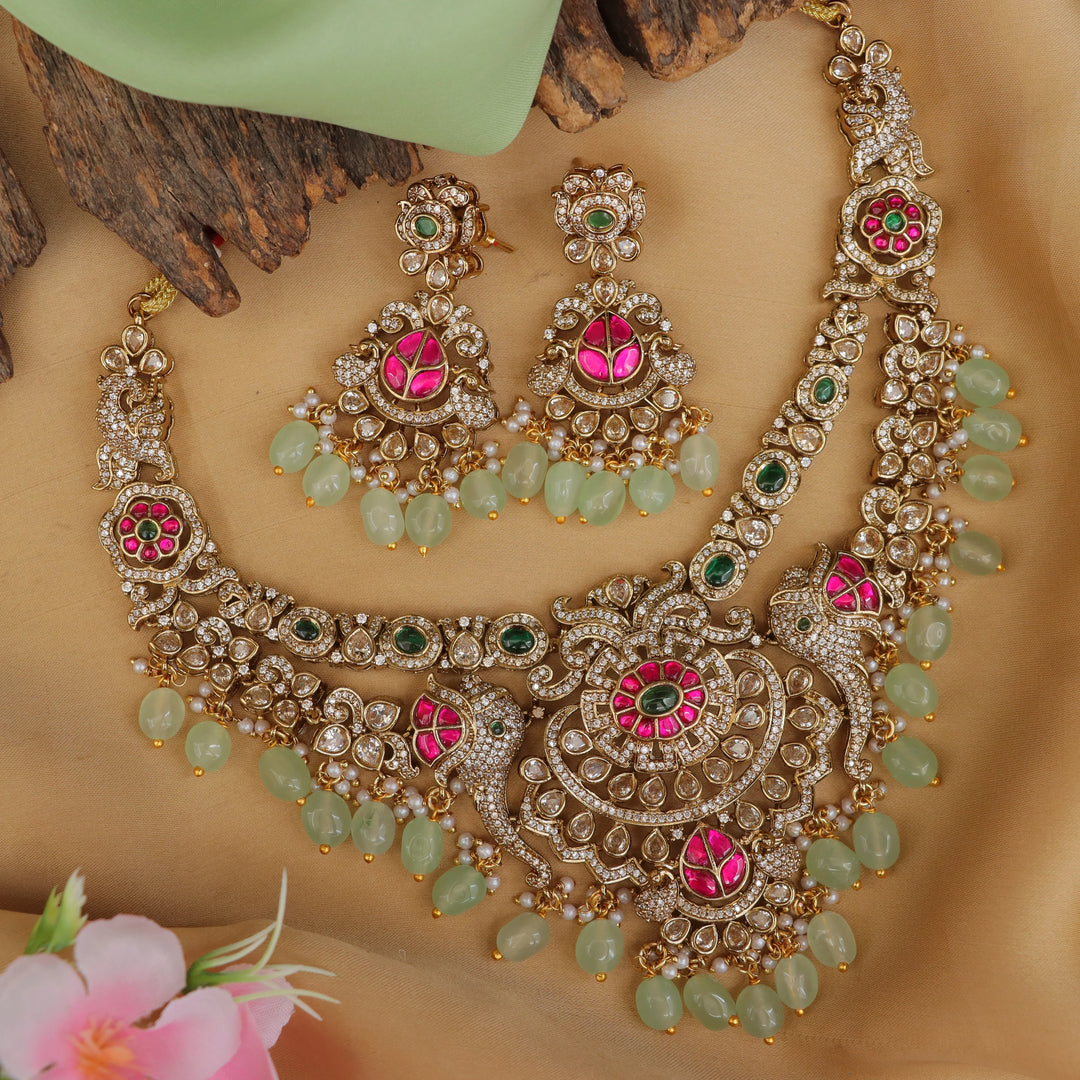 Enchanting Kundan Parrot Necklace Set for Festive Elegance